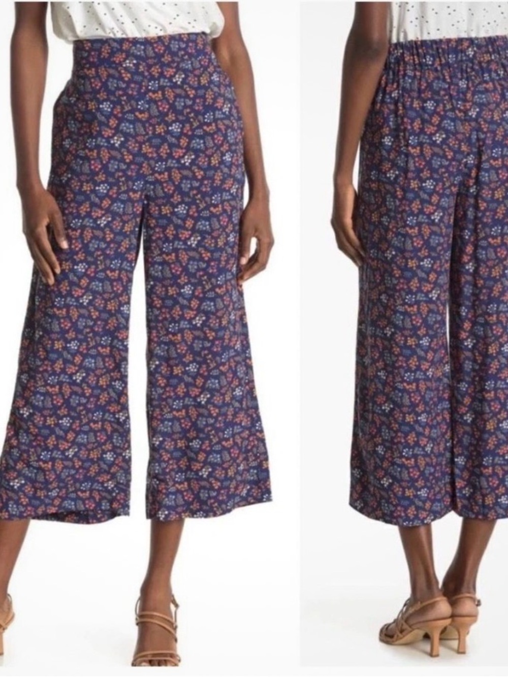 Madewell Navy Floral Wide-Leg Crop Pants